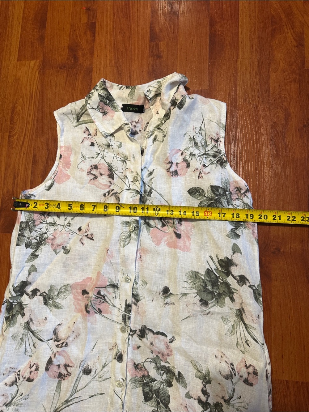 Linen White Sleeveless Midi Dress with Pink Floral Print size M - Picture 9 of 10